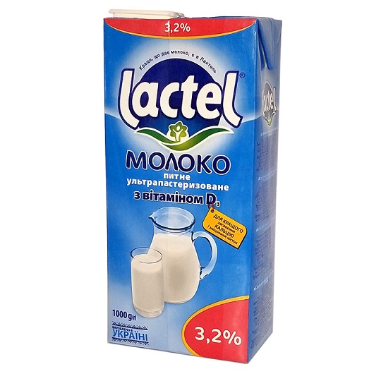 Молоко коров'яче ультрапастеризоване LACTEL 3,2%, 1000г